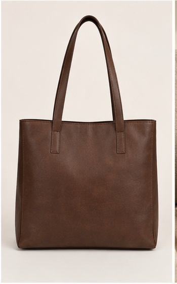Brown Leather Simple Tote Bag - Image 2
