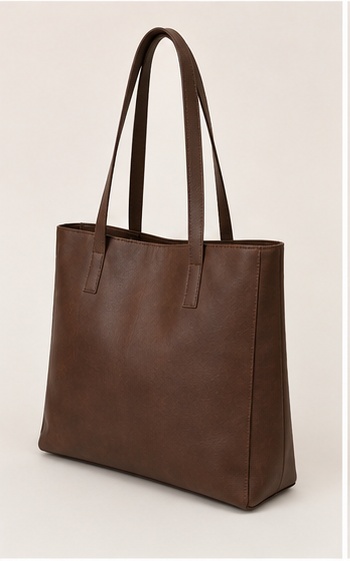 Brown Leather Simple Tote Bag - Image 4