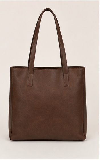 Brown Leather Simple Tote Bag - Image 3
