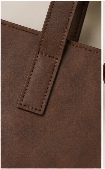 Brown Leather Simple Tote Bag - Image 5