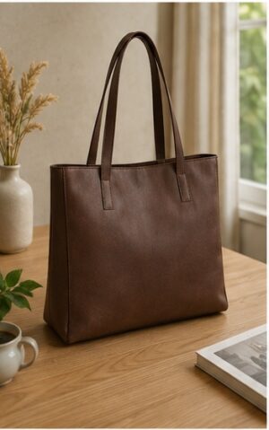Brown Leather Simple Tote Bag