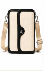 White and Black Structured Crossbody Bag with Top Handle