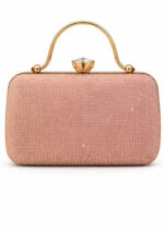 Pink Textured Box Clutch with Metal Frame