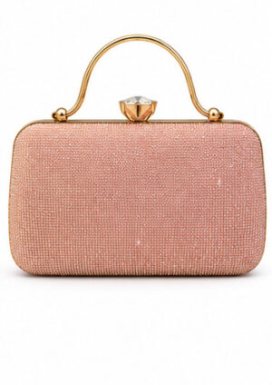 Pink Textured Box Clutch with Metal Frame