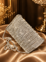 Silver Rhinestone Crystal Clutch with Chain