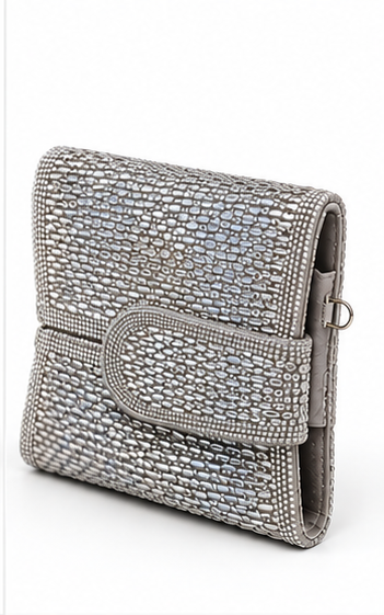 Silver Rhinestone Envelope Clutch with Circular Clasp - Image 3
