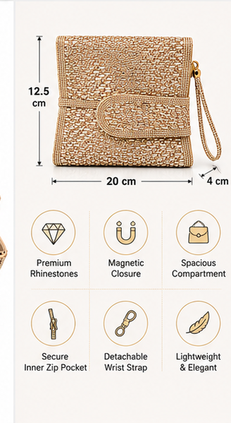 Silver Rhinestone Envelope Clutch with Chain - Image 4