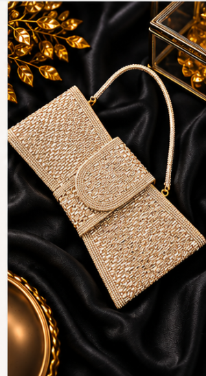 Silver Rhinestone Envelope Clutch with Chain