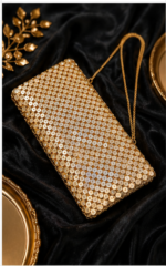 Gold Silver Sequin Beaded Rectangular Clutch