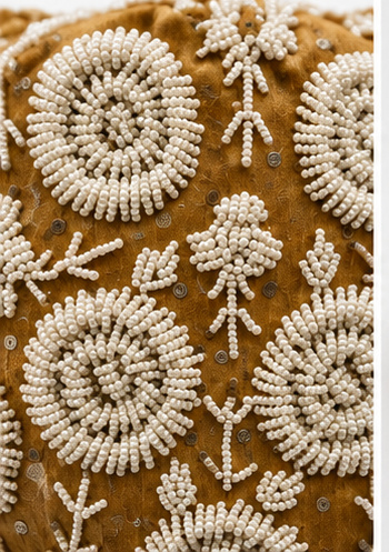 Beige Floral Embroidered Potli Bag with Beaded Handle - Image 3