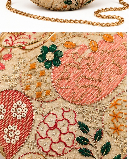 Round Floral Embroidered Ring Handle Clutch - Image 3