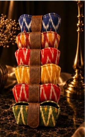 Set of 6 Multicolor Ikat-Style Fabric Pouches