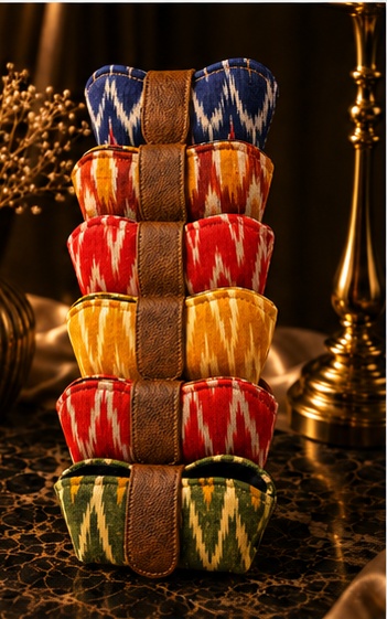 Set of 6 Multicolor Ikat-Style Fabric Pouches
