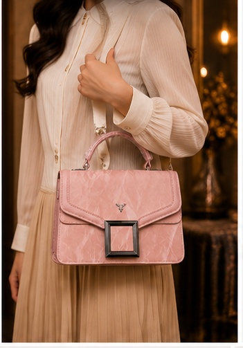 Blush Pink Flap Shoulder Bag with Chain Strap - Image 3