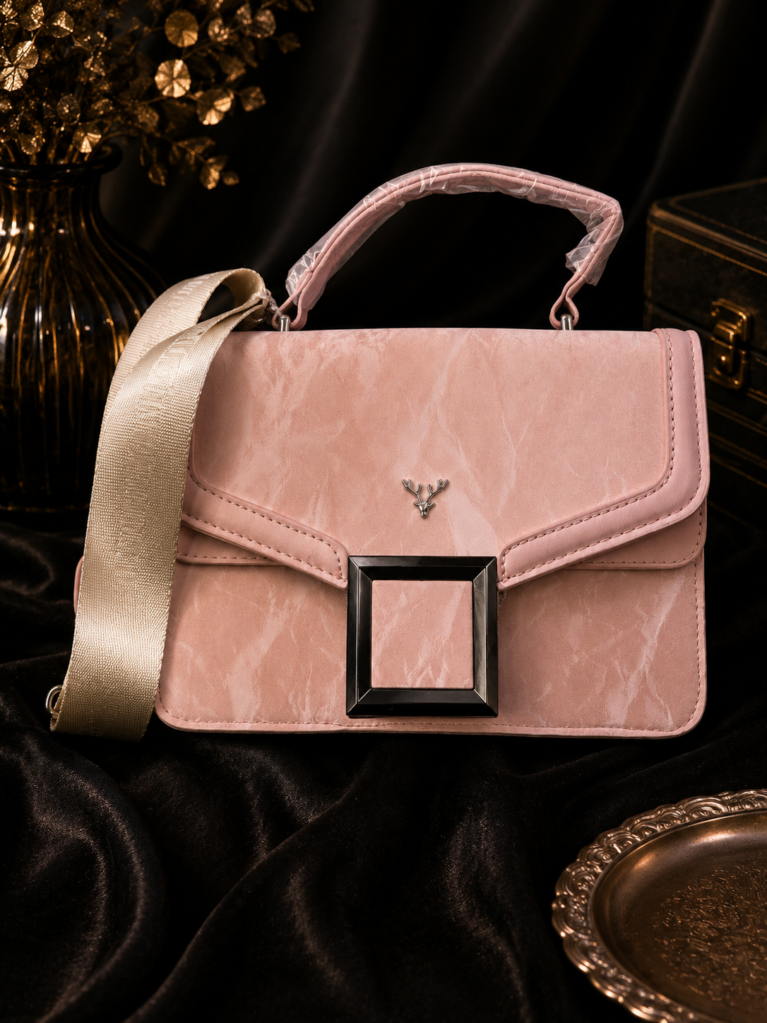 Blush Pink Flap Shoulder Bag with Chain Strap - Image 5