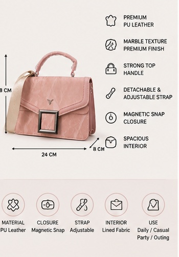 Blush Pink Flap Shoulder Bag with Chain Strap - Image 7