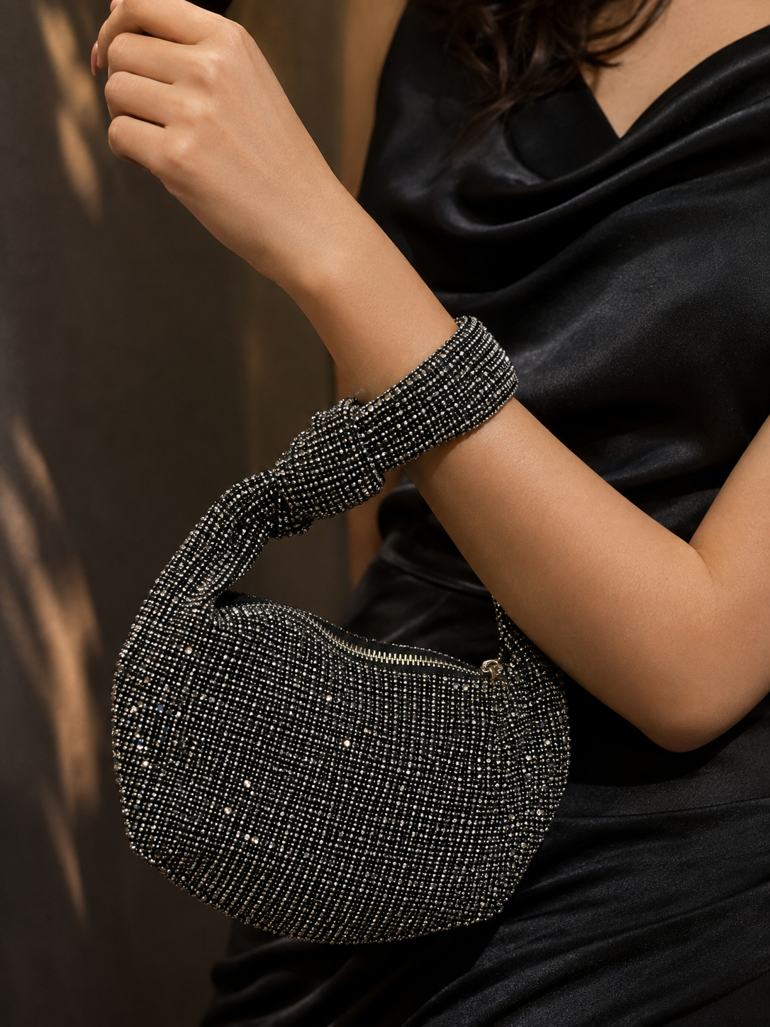 Black Rhinestone Mini Shoulder Bag - Image 3