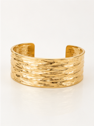 Gold Tone Textured Wide Cuff Bangle