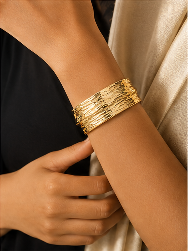 Gold Tone Textured Wide Cuff Bangle - Image 4