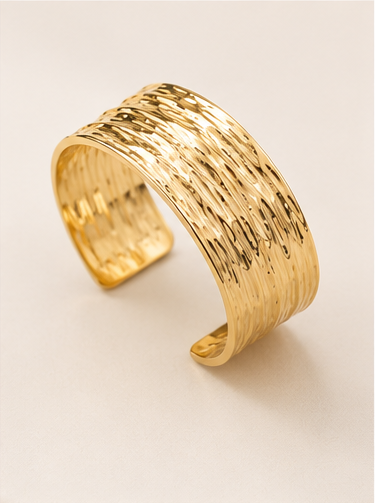Gold Tone Textured Wide Cuff Bangle - Image 2