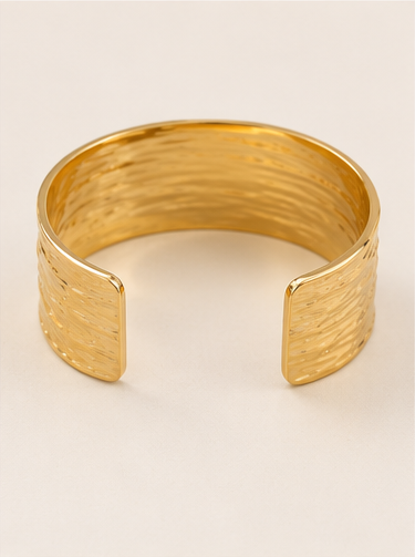 Gold Tone Textured Wide Cuff Bangle - Image 3