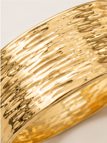 Gold Tone Textured Wide Cuff Bangle - Image 5