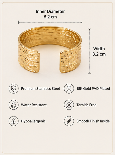 Gold Tone Textured Wide Cuff Bangle - Image 6