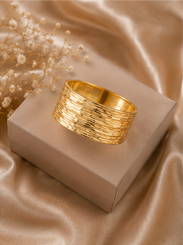 Gold Tone Textured Wide Cuff Bangle - Image 7