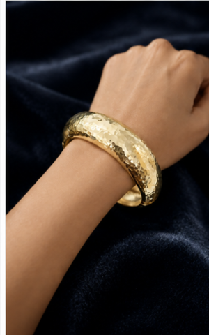 Gold Tone Hammered Wide Cuff Bangle