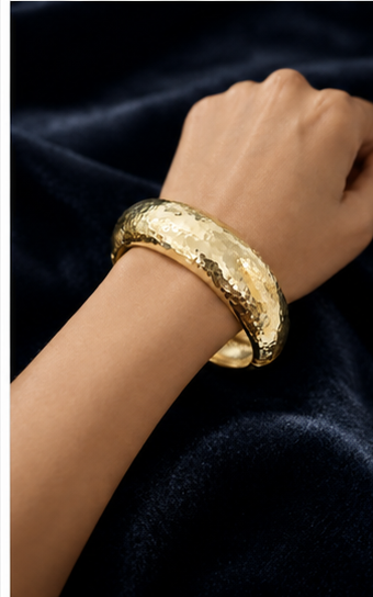 Gold Tone Hammered Wide Cuff Bangle
