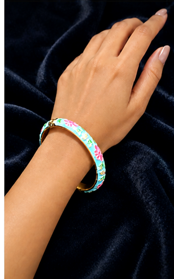 Multicolor Enamel-Style Patterned Cuff Bangle - Image 2