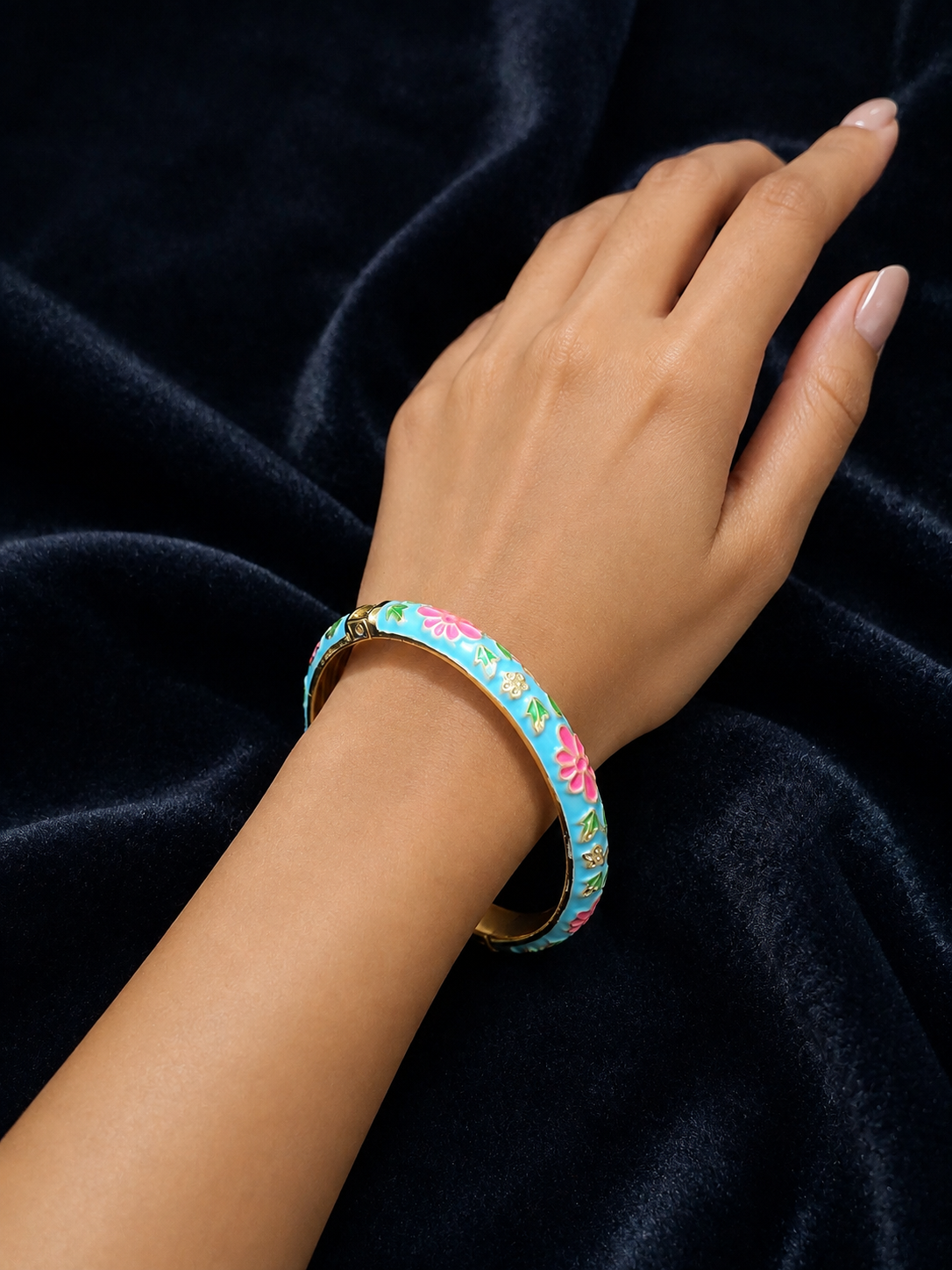 Multicolor Enamel-Style Patterned Cuff Bangle - Image 8