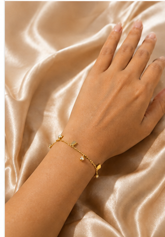 Gold Tone Minimal Chain Bracelet with Charm - Image 2