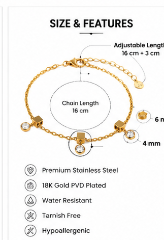Gold Tone Minimal Chain Bracelet with Charm - Image 5