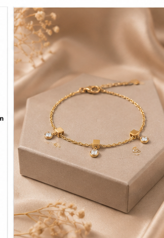 Gold Tone Minimal Chain Bracelet with Charm - Image 4