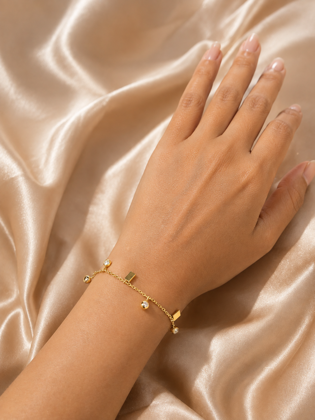 Gold Tone Minimal Chain Bracelet with Charm - Image 3