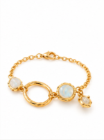 Gold Tone Double Circle Bracelet with Blue Accent