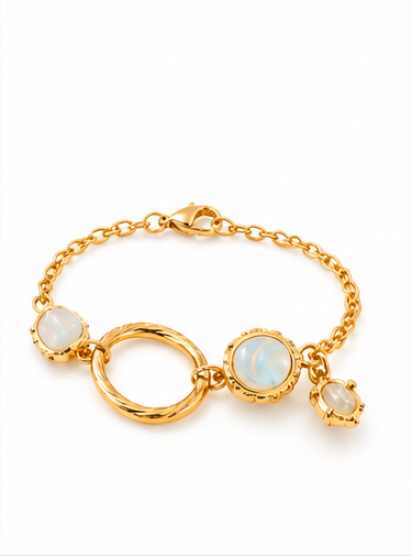 Gold Tone Double Circle Bracelet with Blue Accent
