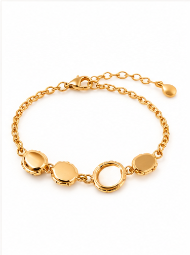 Gold Tone Double Circle Bracelet with Blue Accent - Image 3