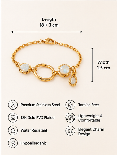 Gold Tone Double Circle Bracelet with Blue Accent - Image 4