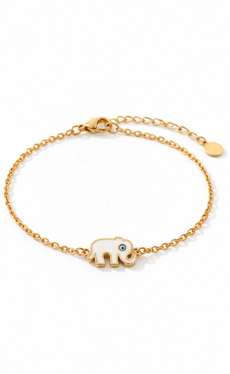 Gold Tone Elephant Charm Chain Bracelet