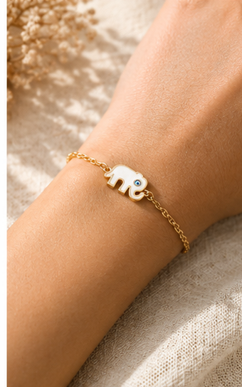 Gold Tone Elephant Charm Chain Bracelet - Image 2