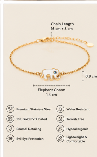Gold Tone Elephant Charm Chain Bracelet - Image 5