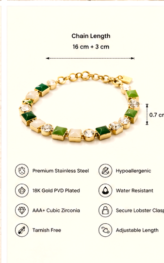 Green and Clear Stone Link Bracelet - Image 7