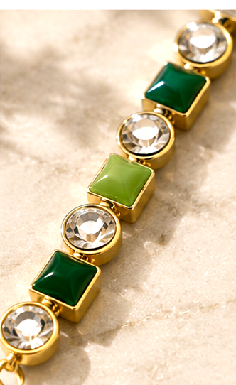 Green and Clear Stone Link Bracelet - Image 6