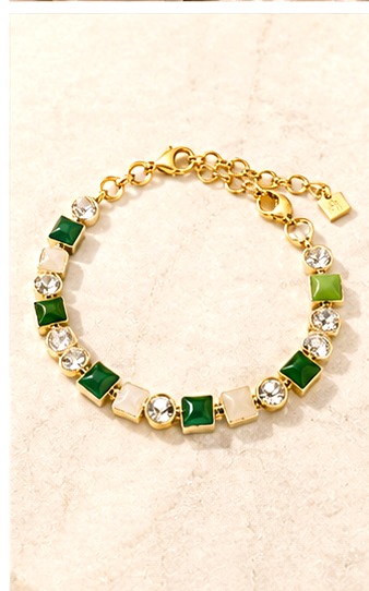 Green and Clear Stone Link Bracelet - Image 5