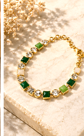Green and Clear Stone Link Bracelet - Image 4