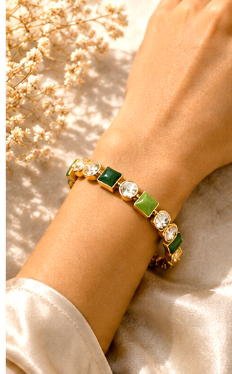 Green and Clear Stone Link Bracelet - Image 3