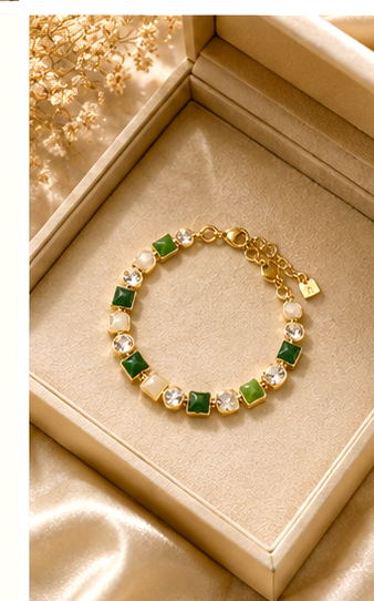 Green and Clear Stone Link Bracelet - Image 2