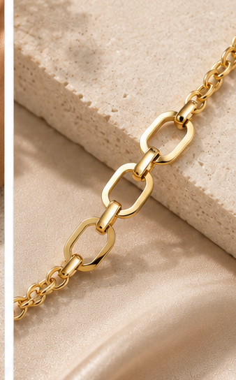 Gold Tone Chain Bracelet with Oval Links - Image 3